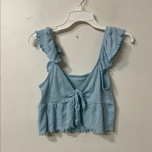 American Eagle Outfitters Sky Blue Tie-Front Crop Top